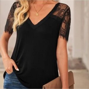 Vici Black Lace Sleeve Blouse